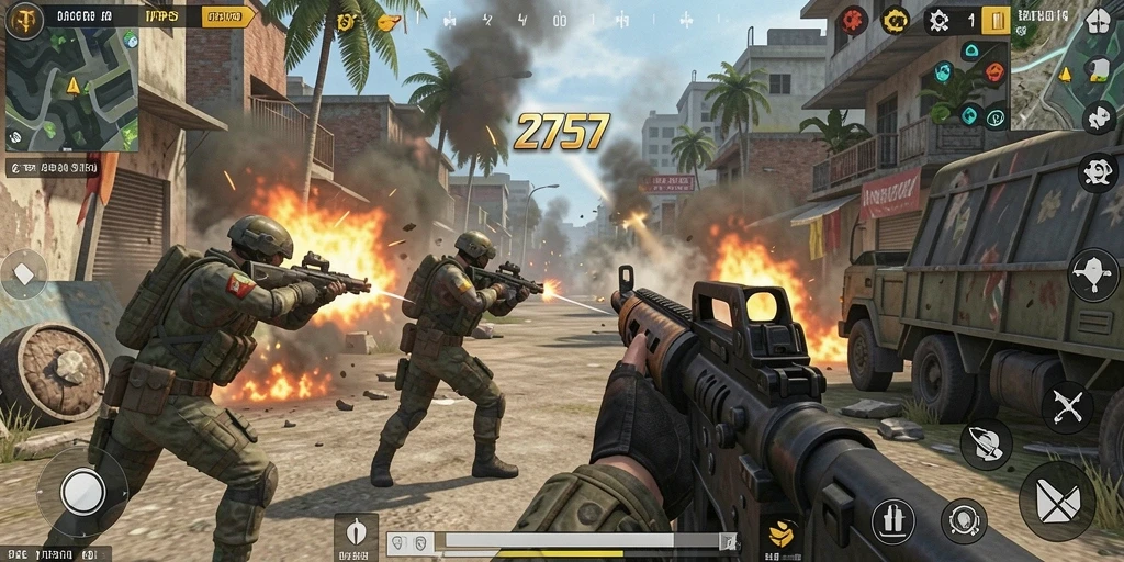 Screenshot menampilkan aksi seru dalam game TPS 2757.