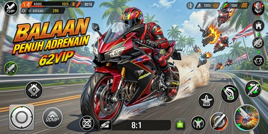 Tampilan seru dari gameplay balapan motor di 62VIP.