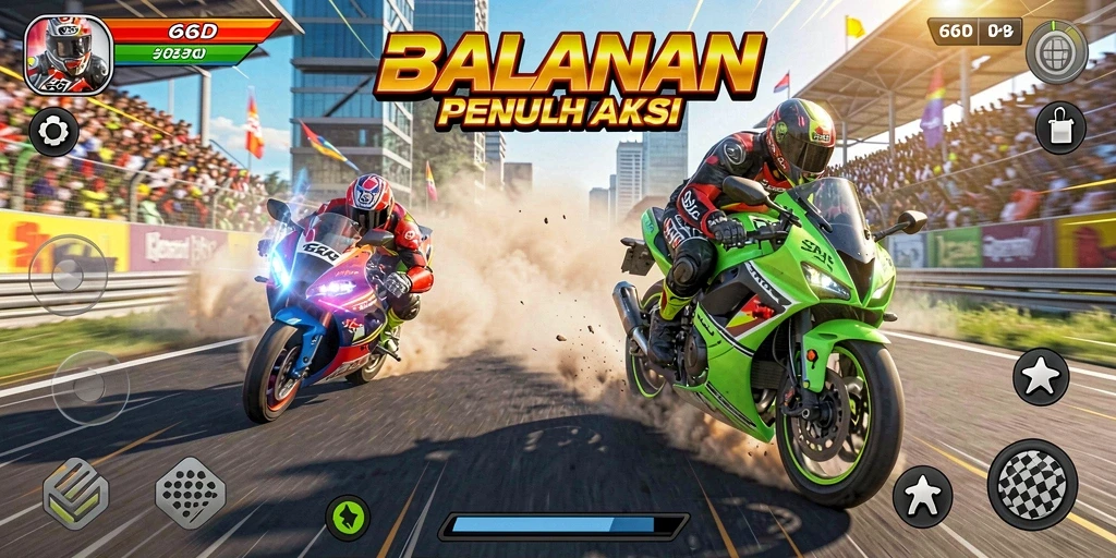 Gameplay balapan motor yang menegangkan dan seru.