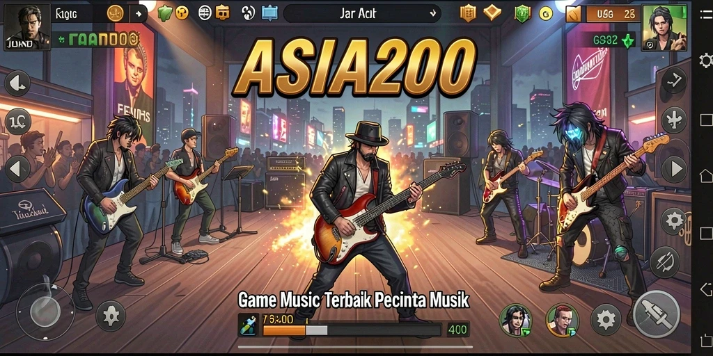 Tampilan gameplay ASIA200 yang penuh energi dan musik.