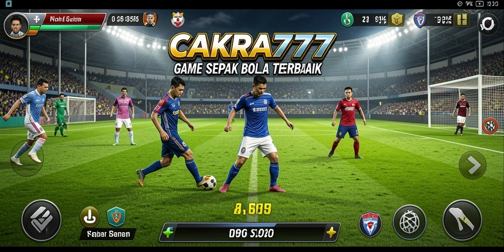 Screenshot gameplay CAKRA777 dengan aksi sepak bola yang mendebarkan.