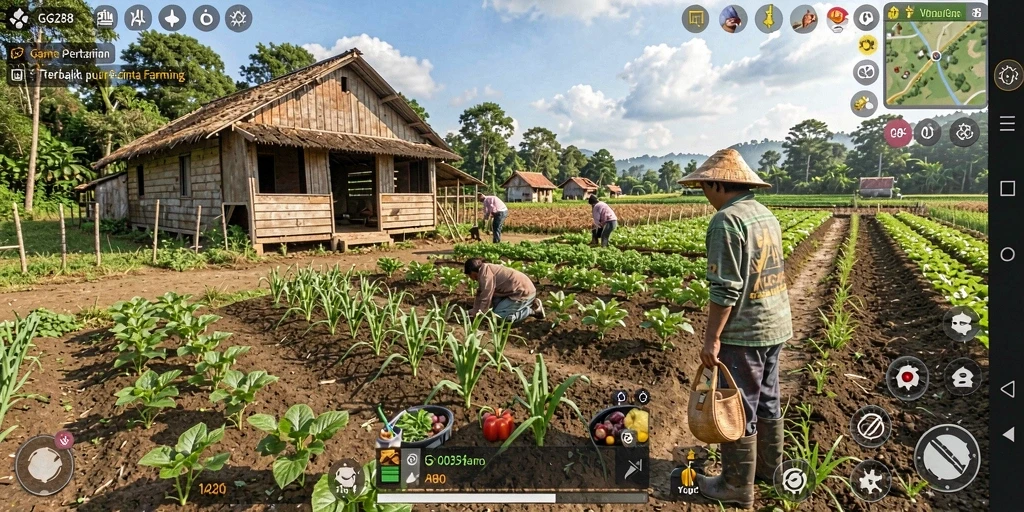Screenshot utama GG288 menampilkan suasana gameplay pertanian yang menarik.
