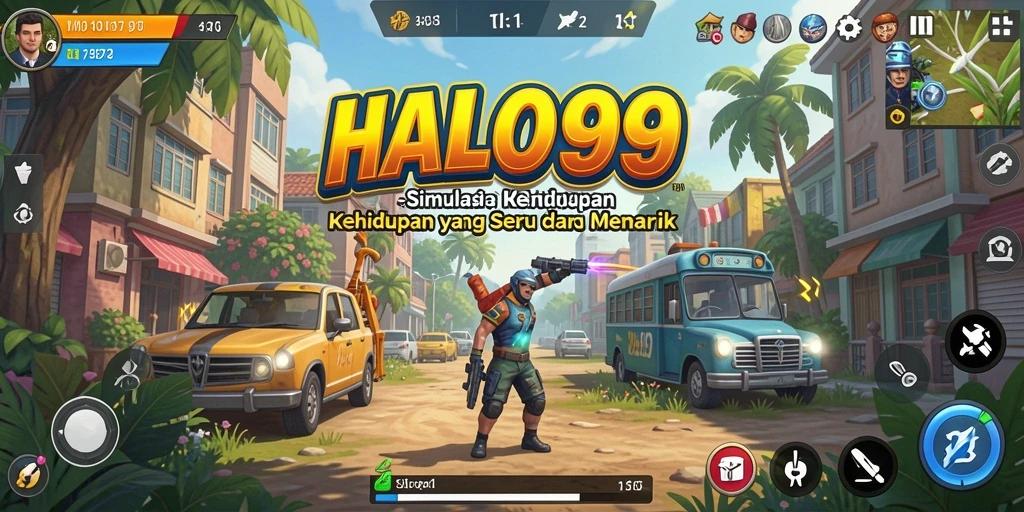 Tampilan gameplay HALO99 yang menarik dengan elemen simulasi kehidupan.