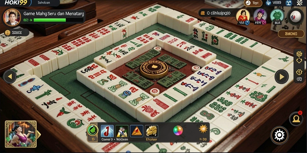 Tampilan gameplay seru HOKI99 dengan ubin Mahjong yang berwarna-warni.