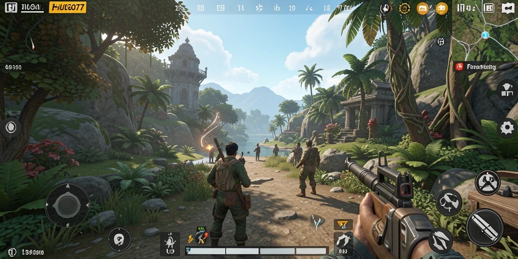 Tangkapan layar gameplay HUGO77 yang menunjukkan eksplorasi dunia terbuka.