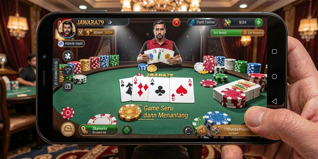 Screenshot JAWARA79 menampilkan pemain sedang beraksi di meja poker.