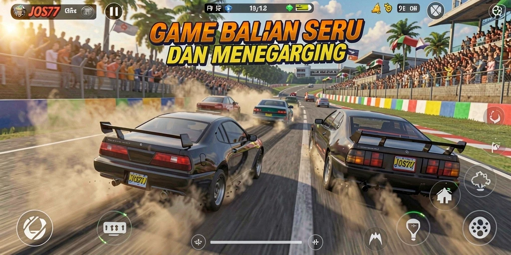 Screenshot gameplay JOS77 menunjukkan aksi balapan intens di trek yang memukau.