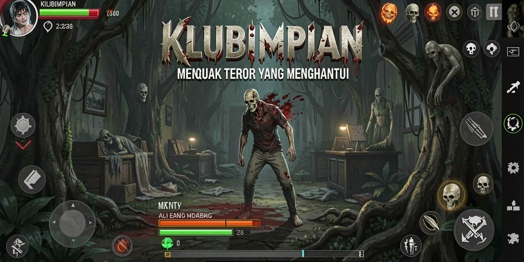 Tangkapan layar gameplay KLUBIMPIAN yang mencekam dan penuh ketegangan.