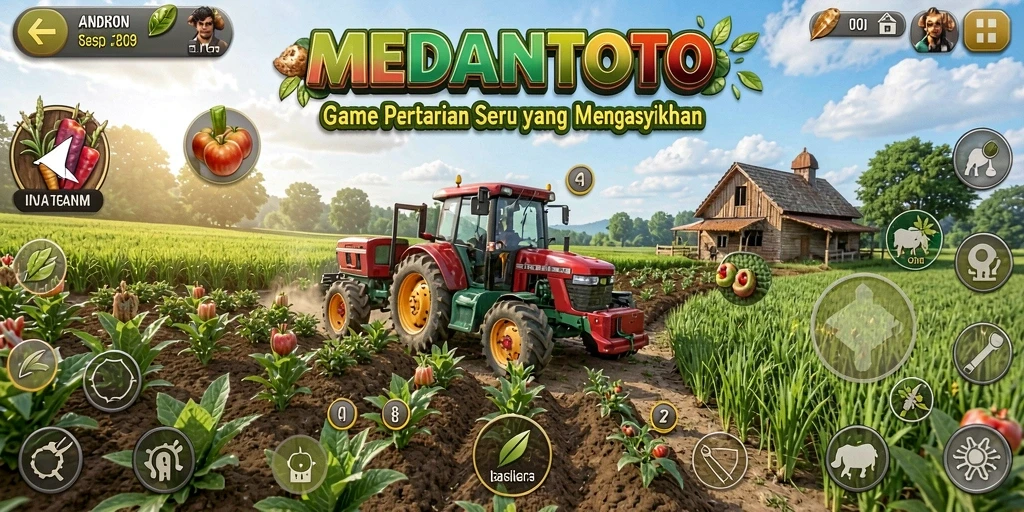 Screenshot gameplay MEDANTOTO menampilkan petani yang bahagia di ladangnya.