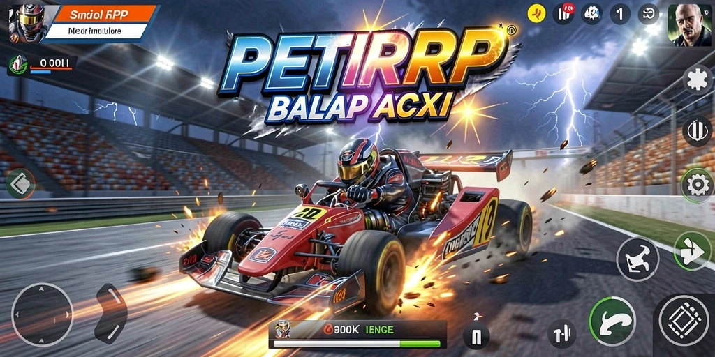 Tampilan utama gameplay PETIRRP dengan balapan yang mendebarkan.