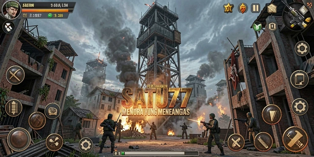 Screenshot utama SATU77 menampilkan aksi bermain Tower Defense yang seru.