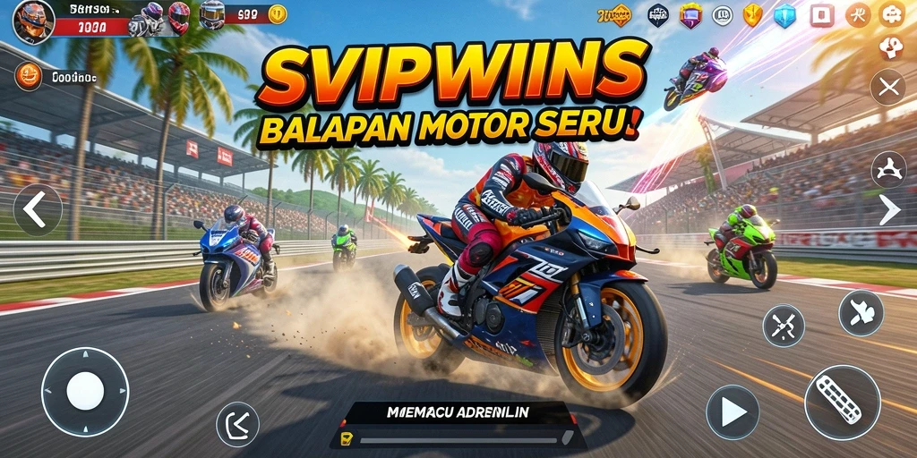 Menggambarkan aksi balapan motor yang mendebarkan.